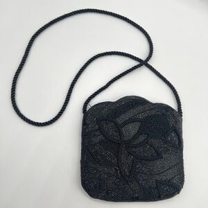 Y2K 90s Vintage Cocktail Party Formal Wear Black Beaded Evening Bag